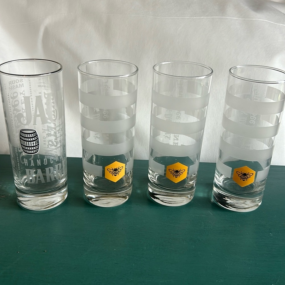 Set of 4 Jack Daniels Tennessee (3)Honey high ball & (1) Barrel glasses